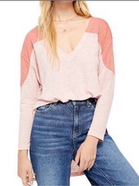 FREE PEOPLE Major Leagues Colorblock Tee Pink Size S